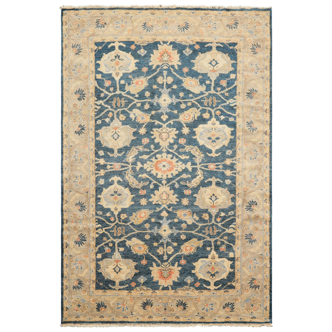 6x9 Navy, Gray, Beige Color Hand Knotted Oushak Wool Traditional Oriental Rug