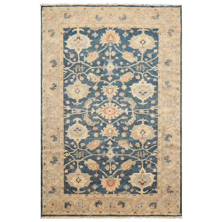 6x9 Navy, Gray, Beige Color Hand Knotted Oushak Wool Traditional Oriental Rug