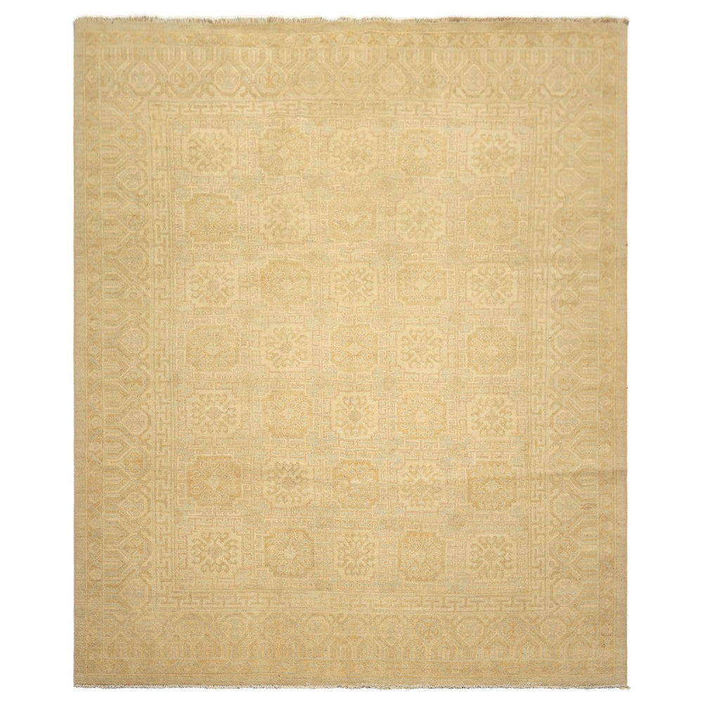8x10 Beige, Tan, Celadon Color Hand Knotted Oushak Wool Transitional Oriental Rug