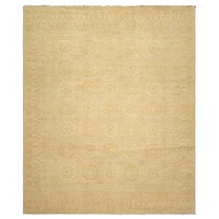 8x10 Beige, Tan, Celadon Color Hand Knotted Oushak Wool Transitional Oriental Rug