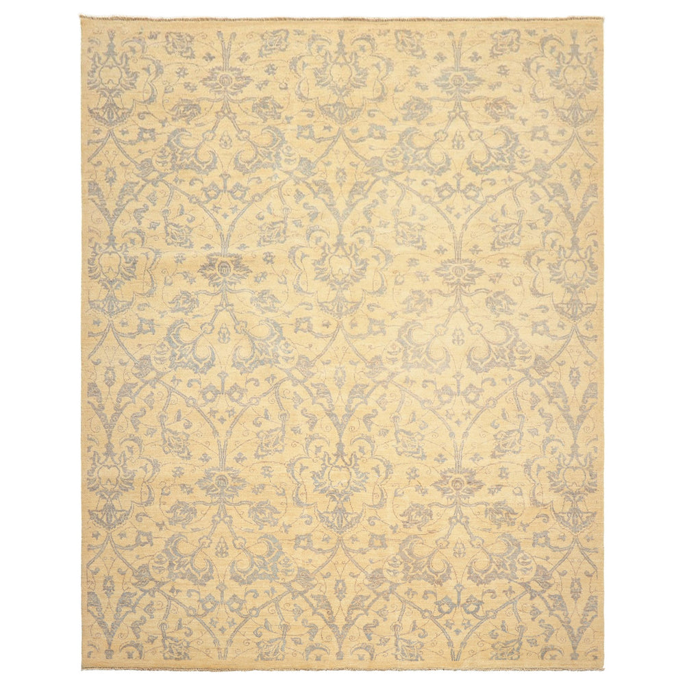 8x10 Ivory, Gray, Teal Color Hand Knotted Peshawar Wool Transitional Oriental Rug