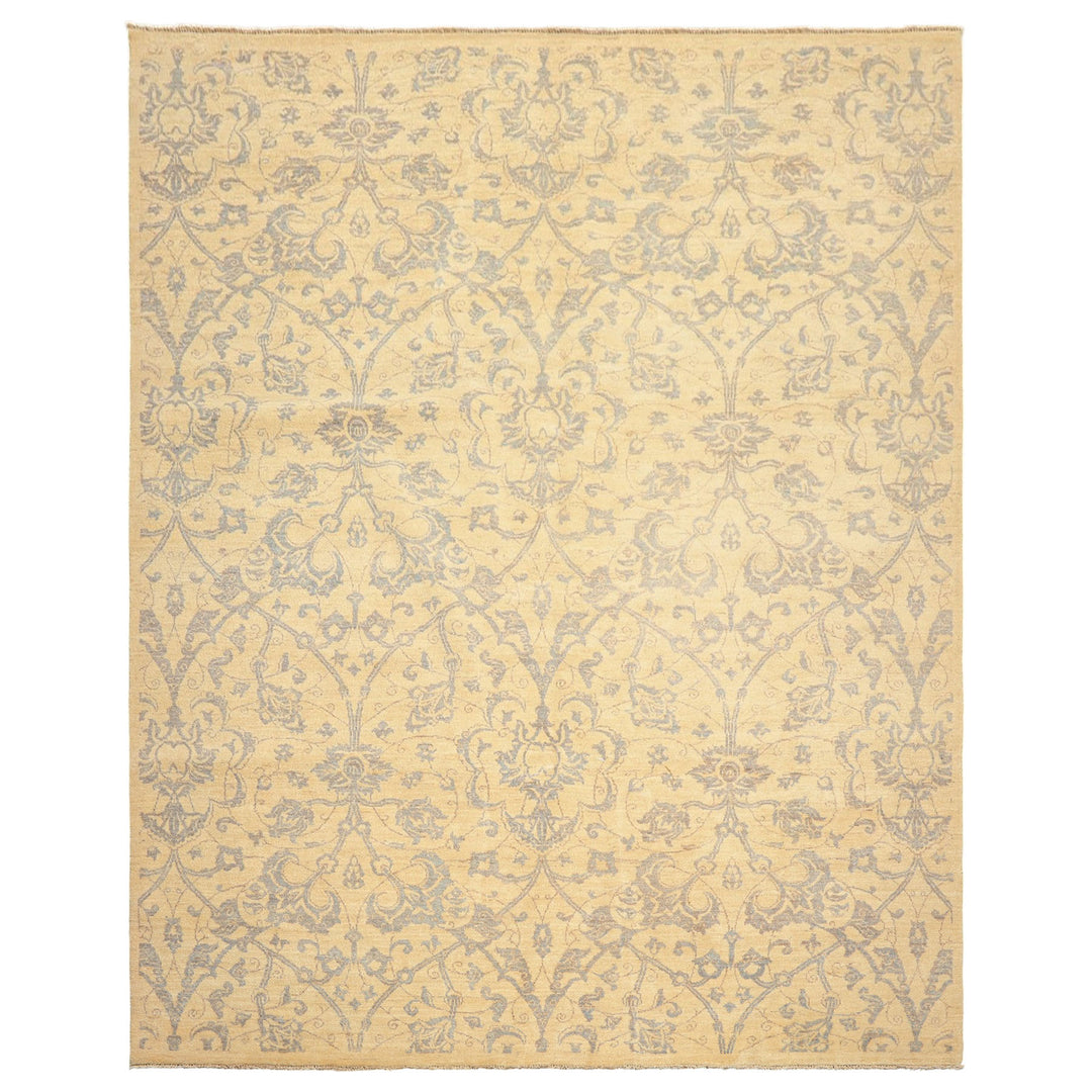 8x10 Ivory, Gray, Teal Color Hand Knotted Peshawar Wool Transitional Oriental Rug