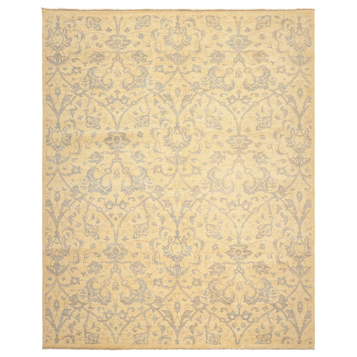 8x10 Ivory, Gray, Teal Color Hand Knotted Peshawar Wool Transitional Oriental Rug