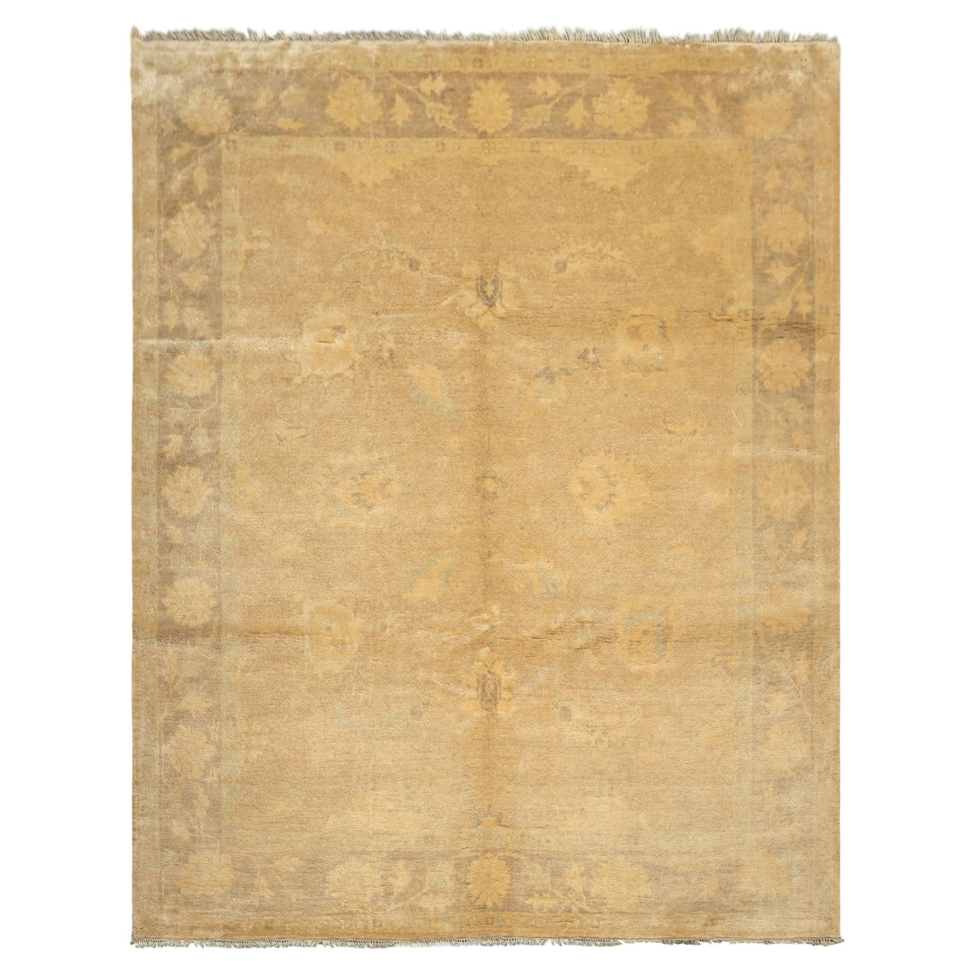 8x10 Beige, Taupe, Celadon Color Hand Knotted Oushak New Zealand Wool Transitional Oriental Rug