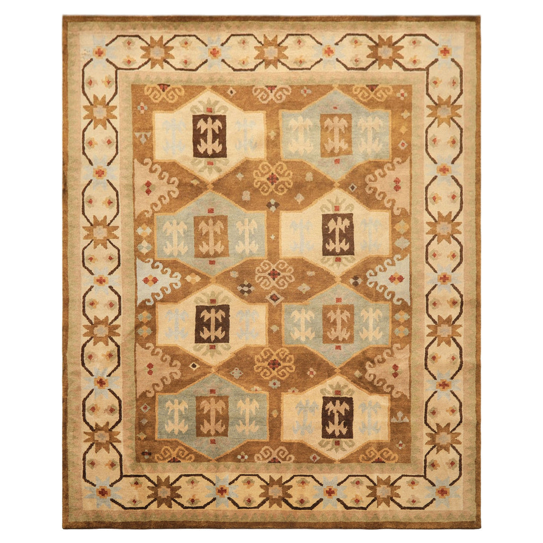 8x10 Beige, Gold, Sage Color Hand Knotted Tibetan Wool Modern &amp; Contemporary Oriental Rug