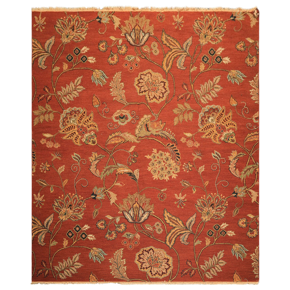 8x10 Rust, Gold, Charcoal Color Hand Knotted Soumak Wool Transitional Oriental Rug