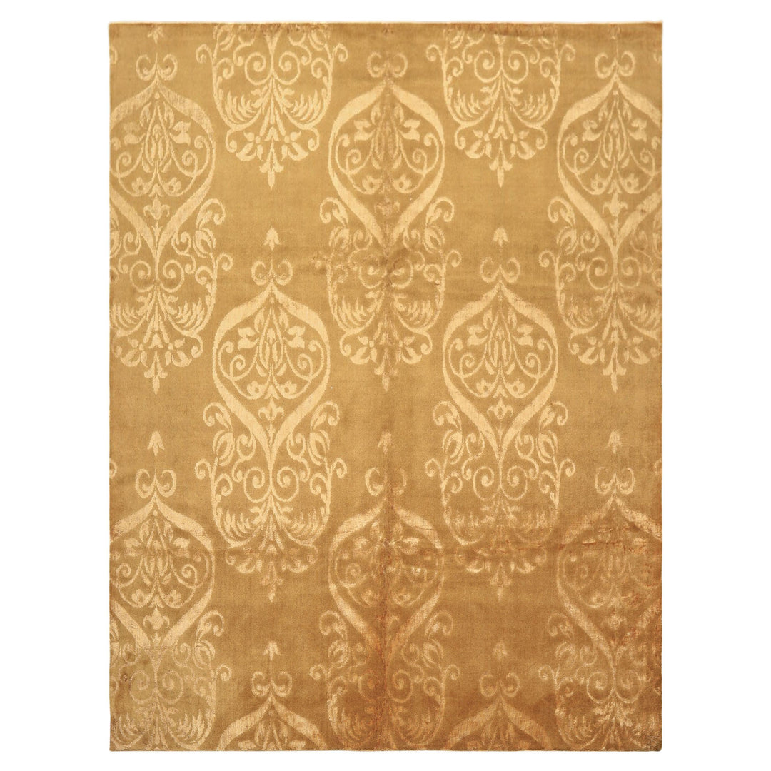 8x10 Tone on Tone Gold, , Color Hand Knotted Tibetan Wool &amp; Bamboo Silk Transitional Oriental Rug