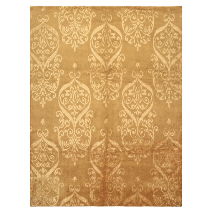 8x10 Tone on Tone Gold, , Color Hand Knotted Tibetan Wool &amp; Bamboo Silk Transitional Oriental Rug