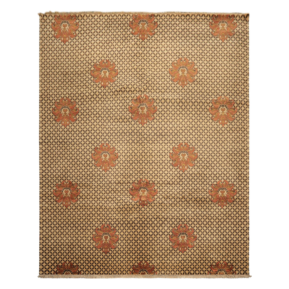 8x10 Beige, Brown, Burnt Orange Color Hand Knotted Agra Wool Transitional Oriental Rug