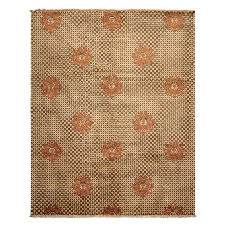 8x10 Beige, Brown, Burnt Orange Color Hand Knotted Agra Wool Transitional Oriental Rug