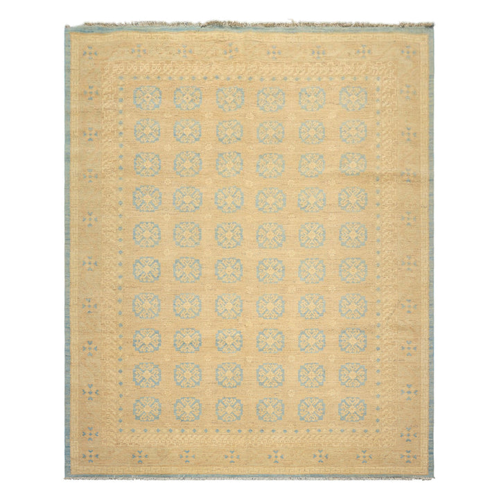 8x10 Beige, Tan, Aqua Color Hand Knotted Oushak Wool Transitional Oriental Rug