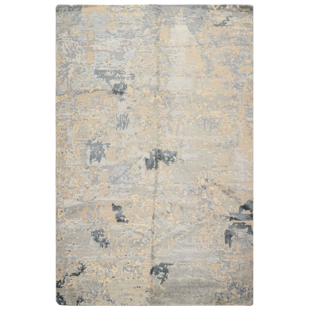 6x9 Beige, Gray, Blue Color Hand Knotted Sherpa Wool & Bamboo Silk Transitional Oriental Rug