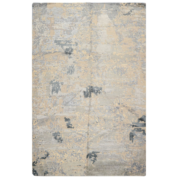 6x9 Beige, Gray, Blue Color Hand Knotted Sherpa Wool &amp; Bamboo Silk Transitional Oriental Rug