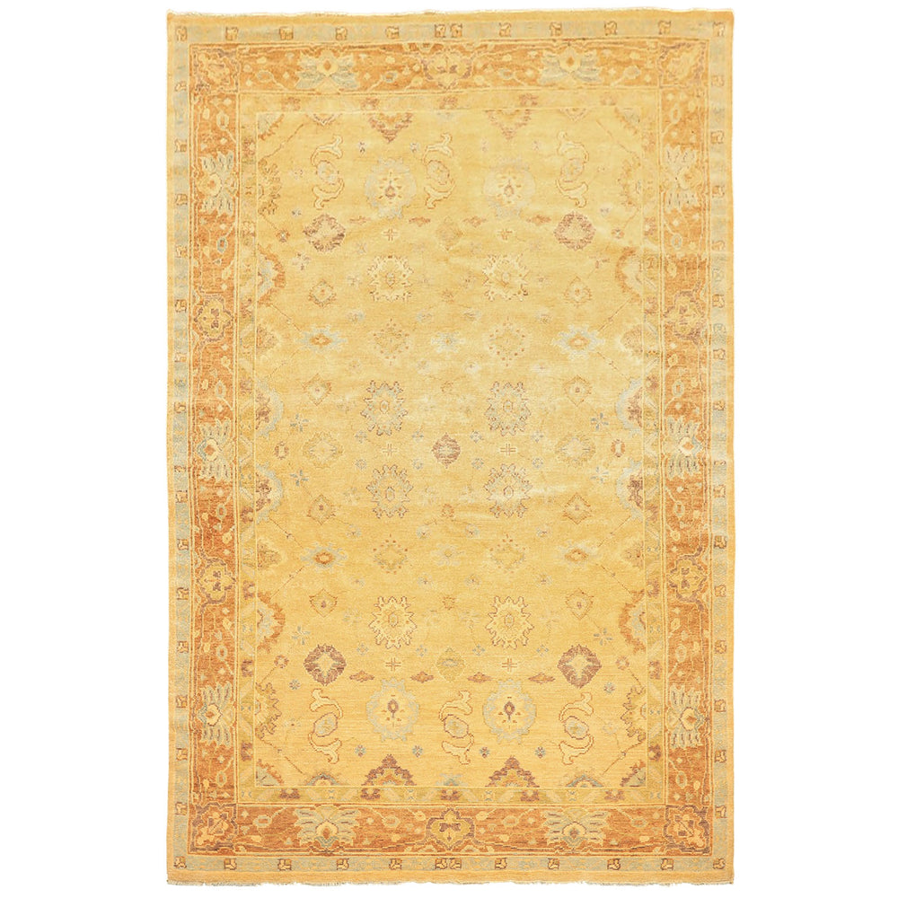 6x9 Warm Beige, Light Gold, Caramel Color Hand Knotted Oushak New Zealand Wool Traditional Oriental Rug
