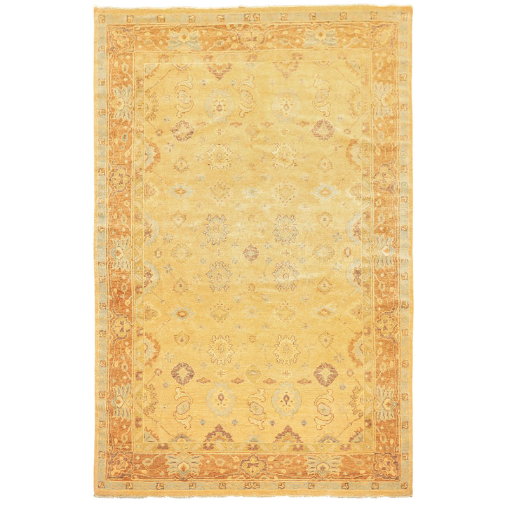 6x9 Warm Beige, Light Gold, Caramel Color Hand Knotted Oushak New Zealand Wool Traditional Oriental Rug