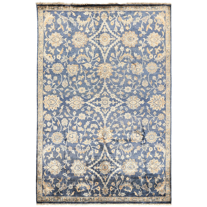 6x9 Navy, Gray, Moss Color Hand Knotted Oushak Viscose Traditional Oriental Rug