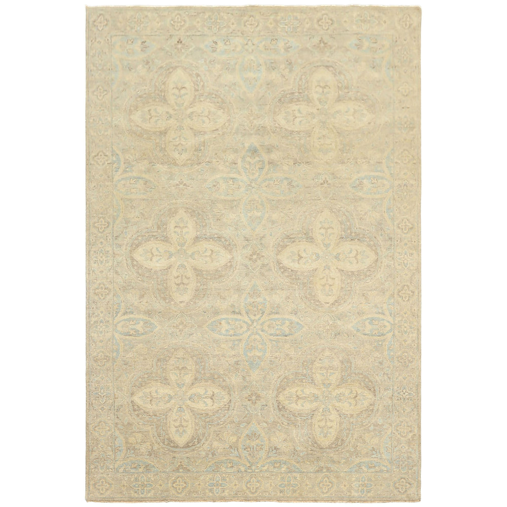 6x9 Beige, Gray, Taupe Color Hand Knotted Oushak Wool Transitional Oriental Rug