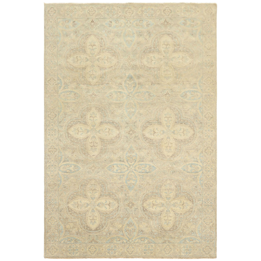 6x9 Beige, Gray, Taupe Color Hand Knotted Oushak Wool Transitional Oriental Rug