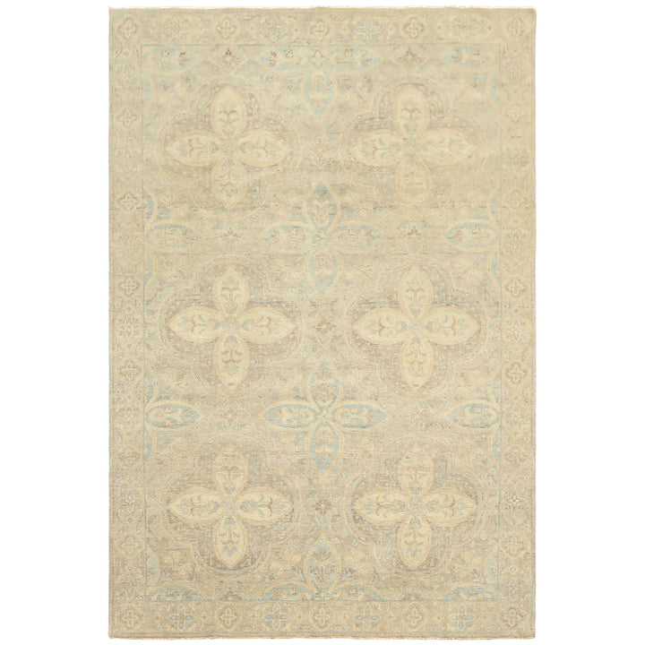 6x9 Beige, Gray, Taupe Color Hand Knotted Oushak Wool Transitional Oriental Rug