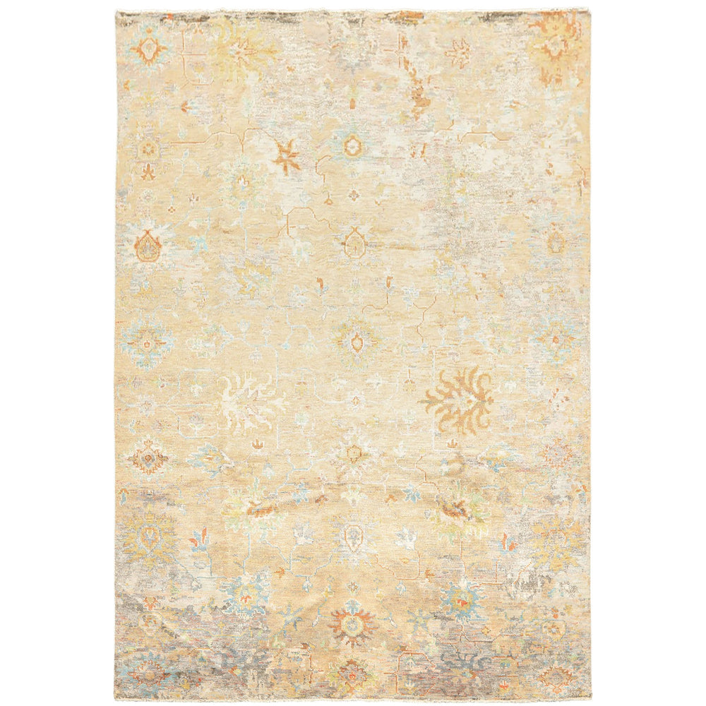6x9 Beige, Aqua, Taupe Color Hand Knotted Sherpa Viscose Modern & Contemporary Oriental Rug