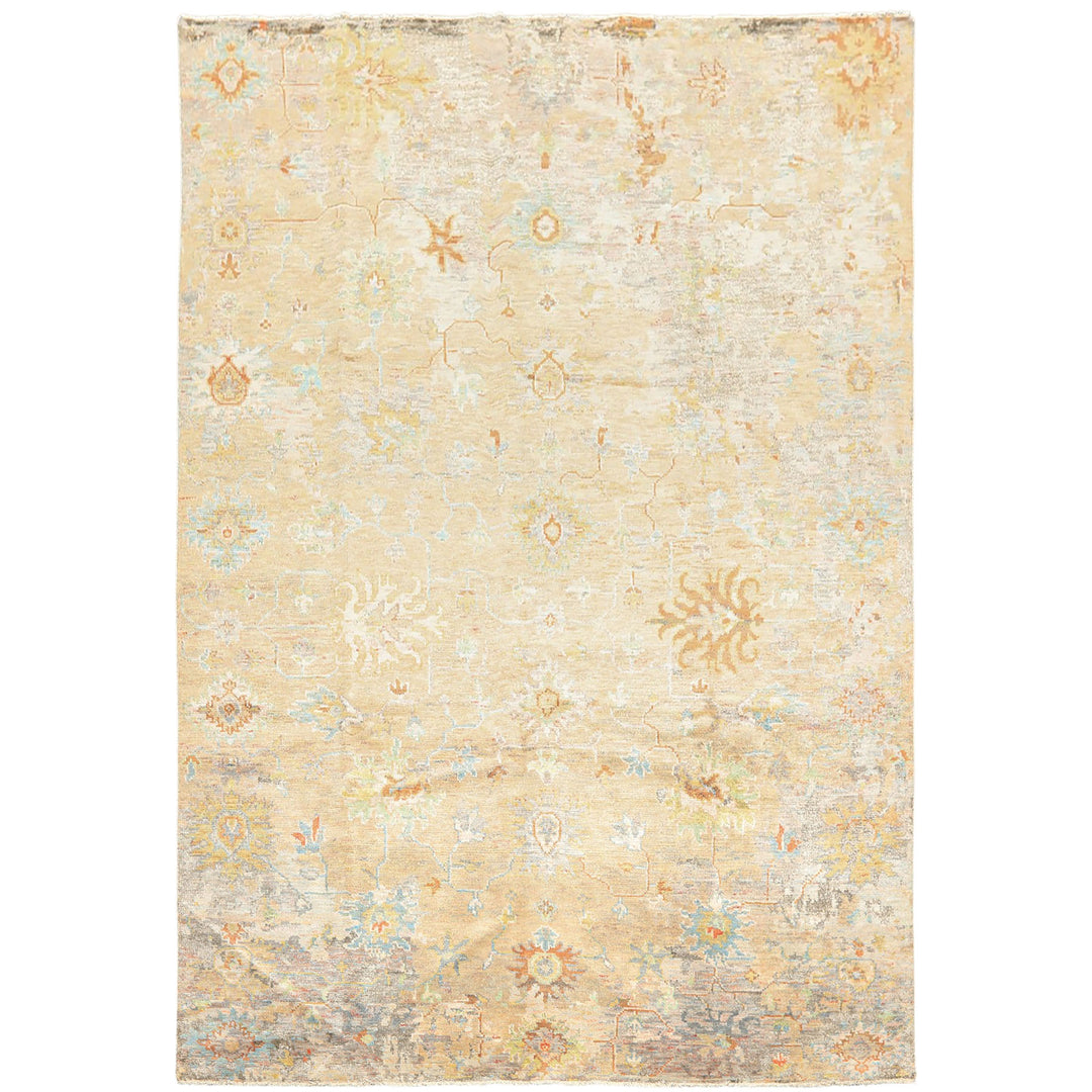 6x9 Beige, Aqua, Taupe Color Hand Knotted Sherpa Viscose Modern &amp; Contemporary Oriental Rug