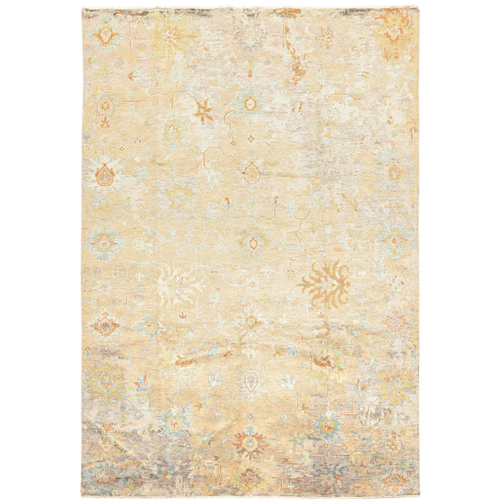 6x9 Beige, Aqua, Taupe Color Hand Knotted Sherpa Viscose Modern &amp; Contemporary Oriental Rug