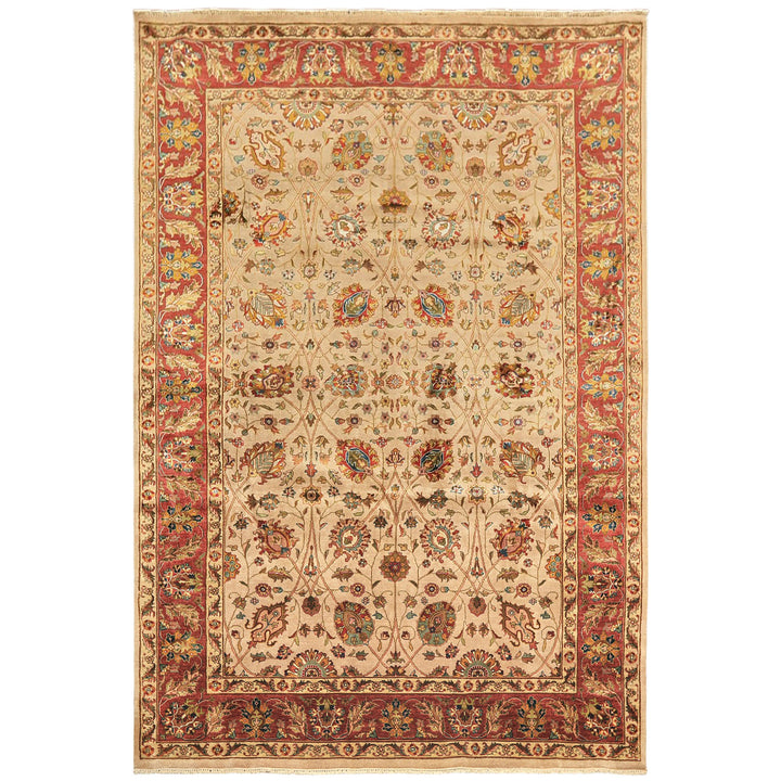 6x9 Tan, Maroon, Gold Color Hand Knotted Kashan Wool &amp; Silk Traditional Oriental Rug