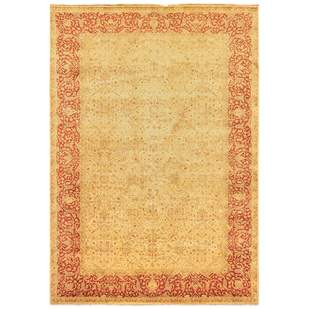6x9 Beige, Burnt Orange, Mint Color Hand Knotted Agra Wool Traditional Oriental Rug