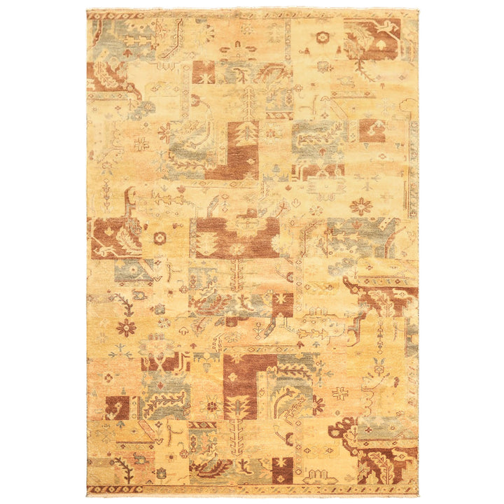 6x9 Beige, Gold, Brown Color Hand Knotted Oushak Wool Modern &amp; Contemporary Oriental Rug