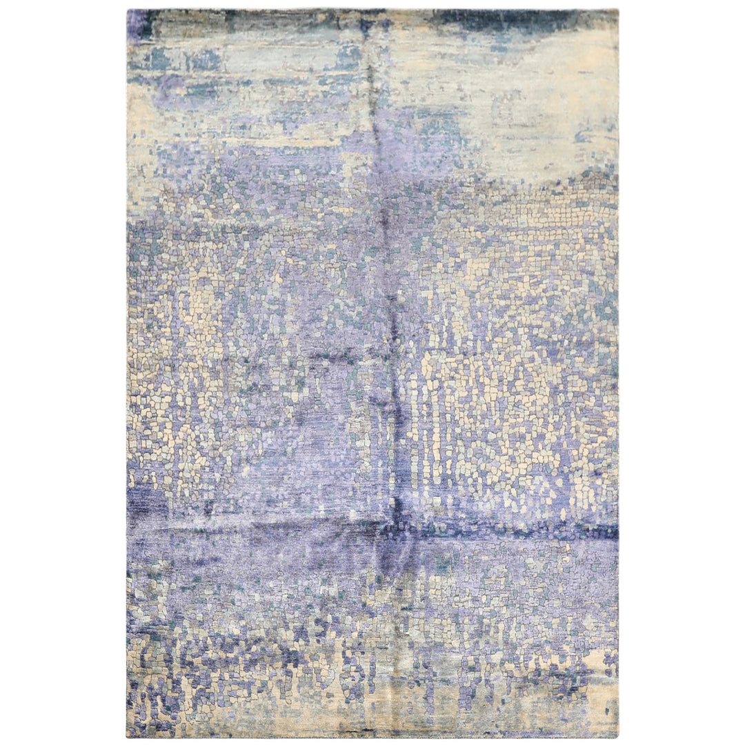 6x9 Lavender, Gray, Aqua Color Hand Knotted Sherpa Viscose Modern &amp; Contemporary Oriental Rug