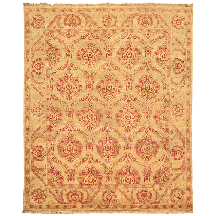 8x10 Gold, Rose, Rust Color Hand Knotted Oushak New Zealand Wool Transitional Oriental Rug
