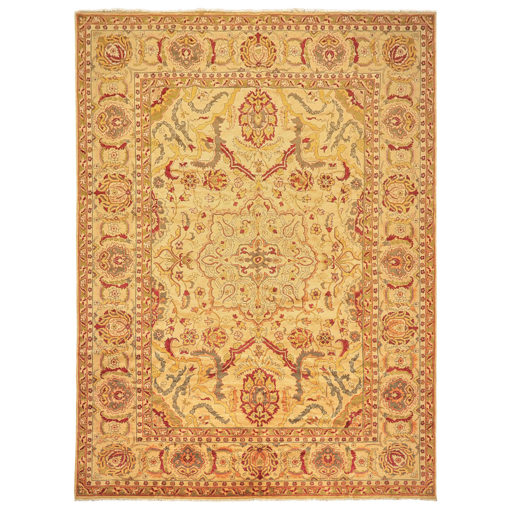 10x14 Beige, Lime, Peach Color Hand Knotted Oushak Wool Traditional Oriental Rug