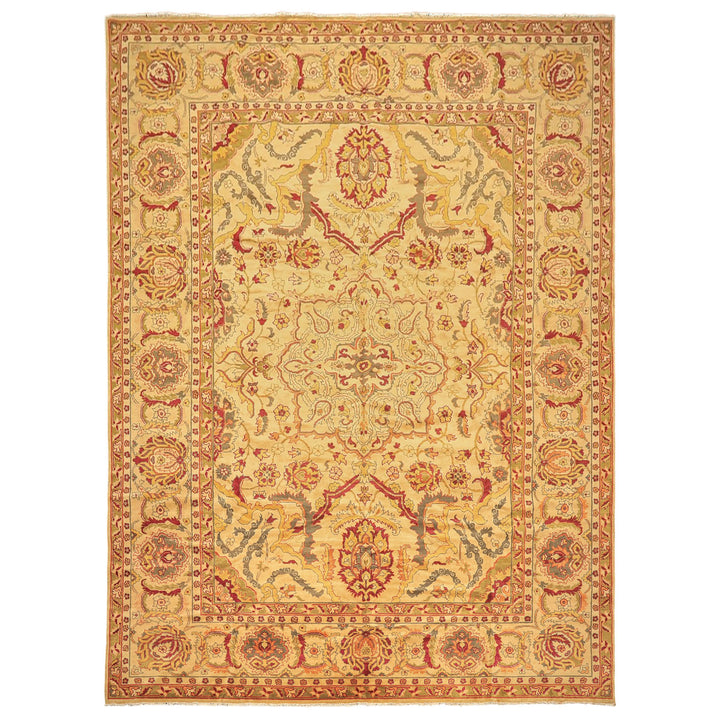 10x14 Beige, Lime, Peach Color Hand Knotted Oushak Wool Traditional Oriental Rug