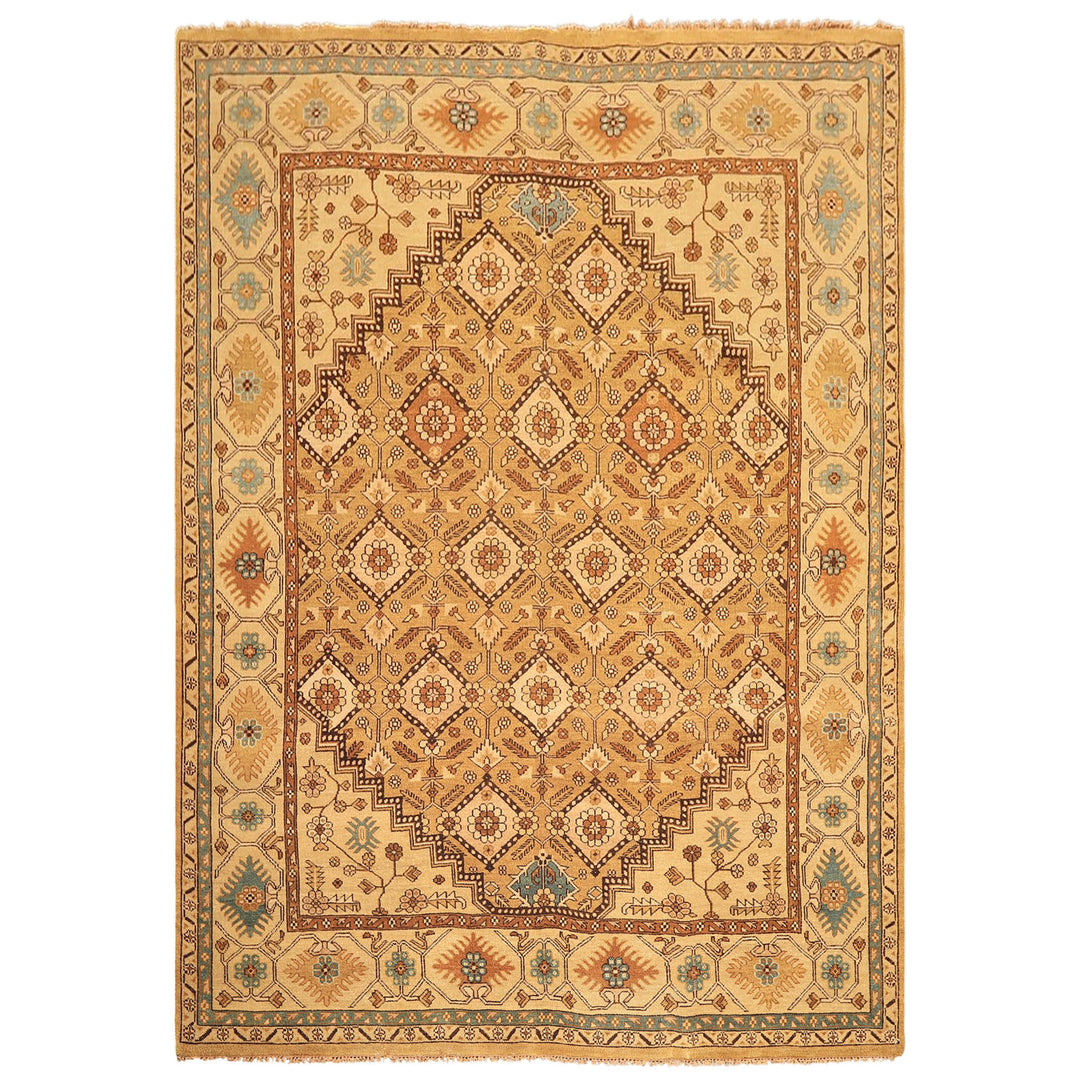 8x10 Caramel, Beige, Brown Color Hand Knotted Oushak Wool Transitional Oriental Rug