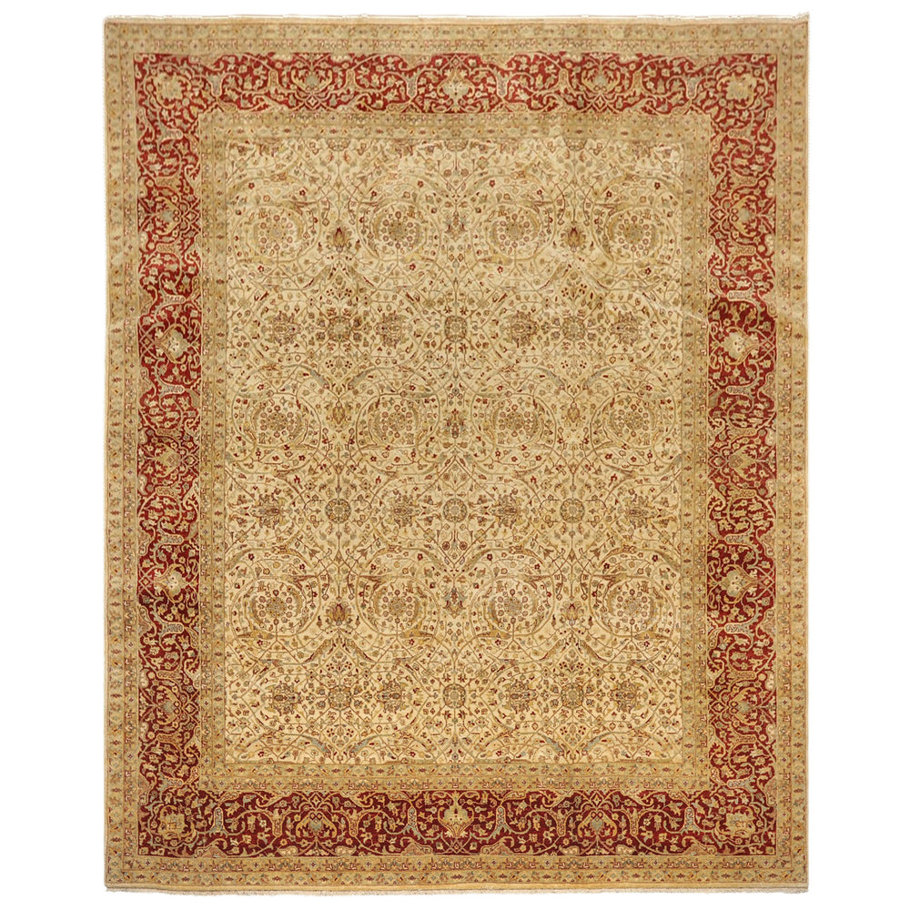 8x10 Beige, Burnt Orange, Mint Color Hand Knotted Agra Wool Traditional Oriental Rug