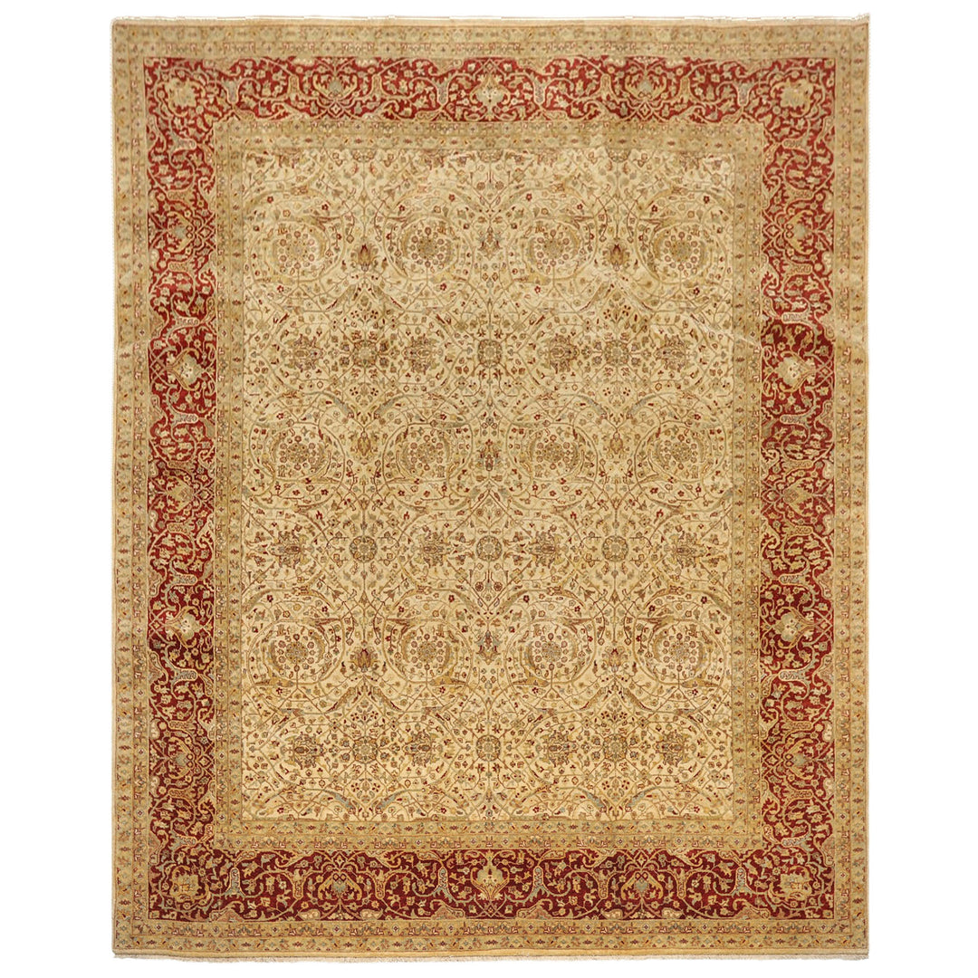 8x10 Beige, Burnt Orange, Mint Color Hand Knotted Agra Wool Traditional Oriental Rug