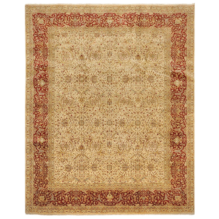 8x10 Beige, Burnt Orange, Mint Color Hand Knotted Agra Wool Traditional Oriental Rug
