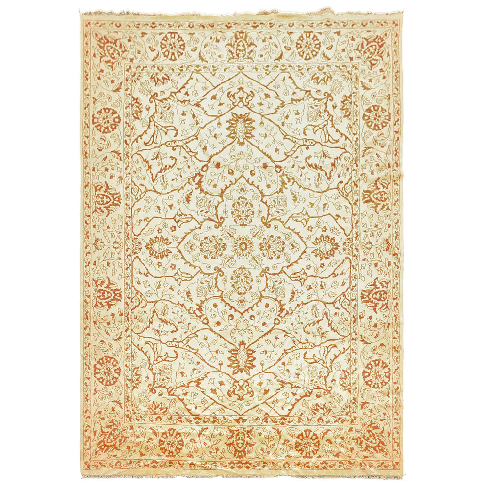 8x11 Ivory, Orange, Color Hand Knotted Pak Persian Wool Transitional Oriental Rug