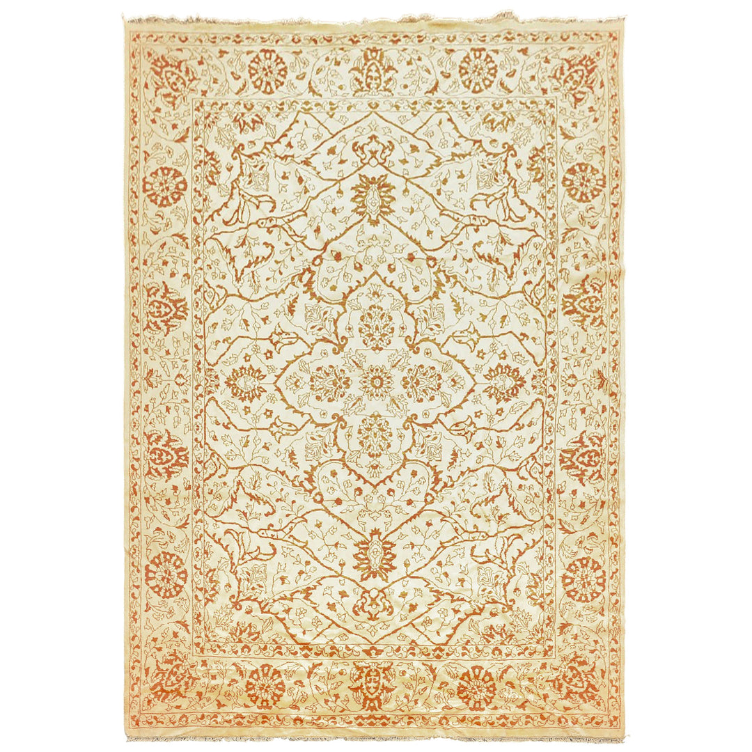 8x11 Ivory, Orange, Color Hand Knotted Pak Persian Wool Transitional Oriental Rug