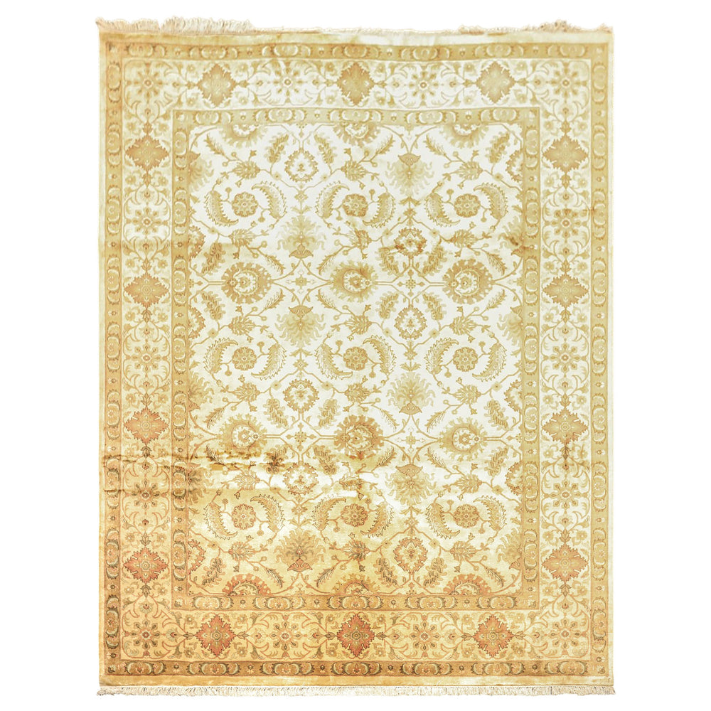 8x10 Beige, Rose, Mint Color Hand Knotted Oushak New Zealand Wool Transitional Oriental Rug