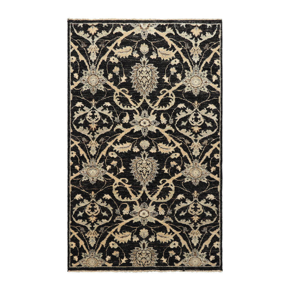 3x5 Charcoal, Beige, Gray Color Hand Knotted Indo Persian Wool Transitional Oriental Rug