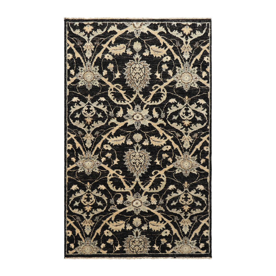 3x5 Charcoal, Beige, Gray Color Hand Knotted Indo Persian Wool Transitional Oriental Rug