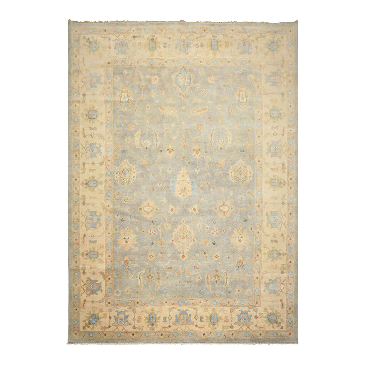 10x14 Gray, Beige, Turquoise Color Hand Knotted Oushak Wool Traditional Oriental Rug