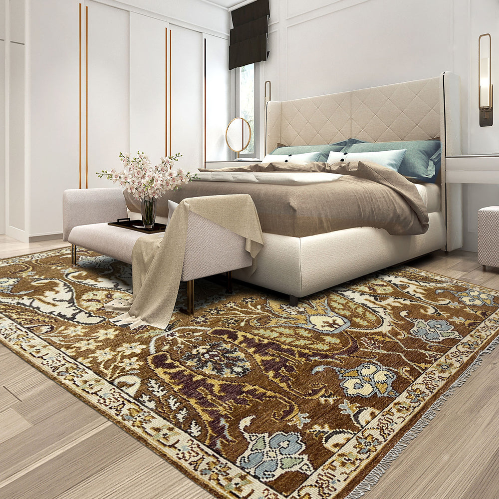 9x12 Mocha, Ivory, Chocolate Color Hand Knotted Oushak Wool  Oriental Rug