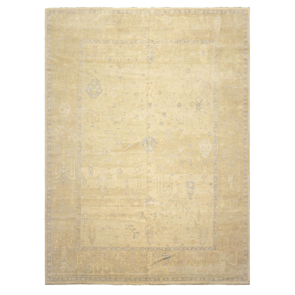 9x12 Ivory, Beige, Taupe Color Hand Knotted Oushak Wool Traditional Oriental Rug