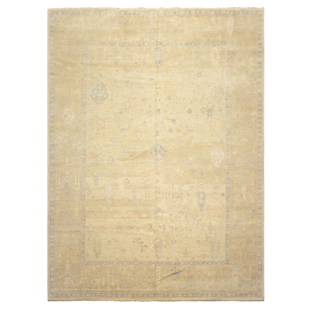 9x12 Ivory, Beige, Taupe Color Hand Knotted Oushak Wool Traditional Oriental Rug