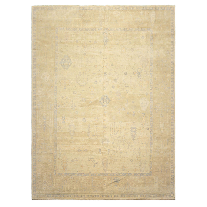 9x12 Ivory, Beige, Taupe Color Hand Knotted Oushak Wool Traditional Oriental Rug