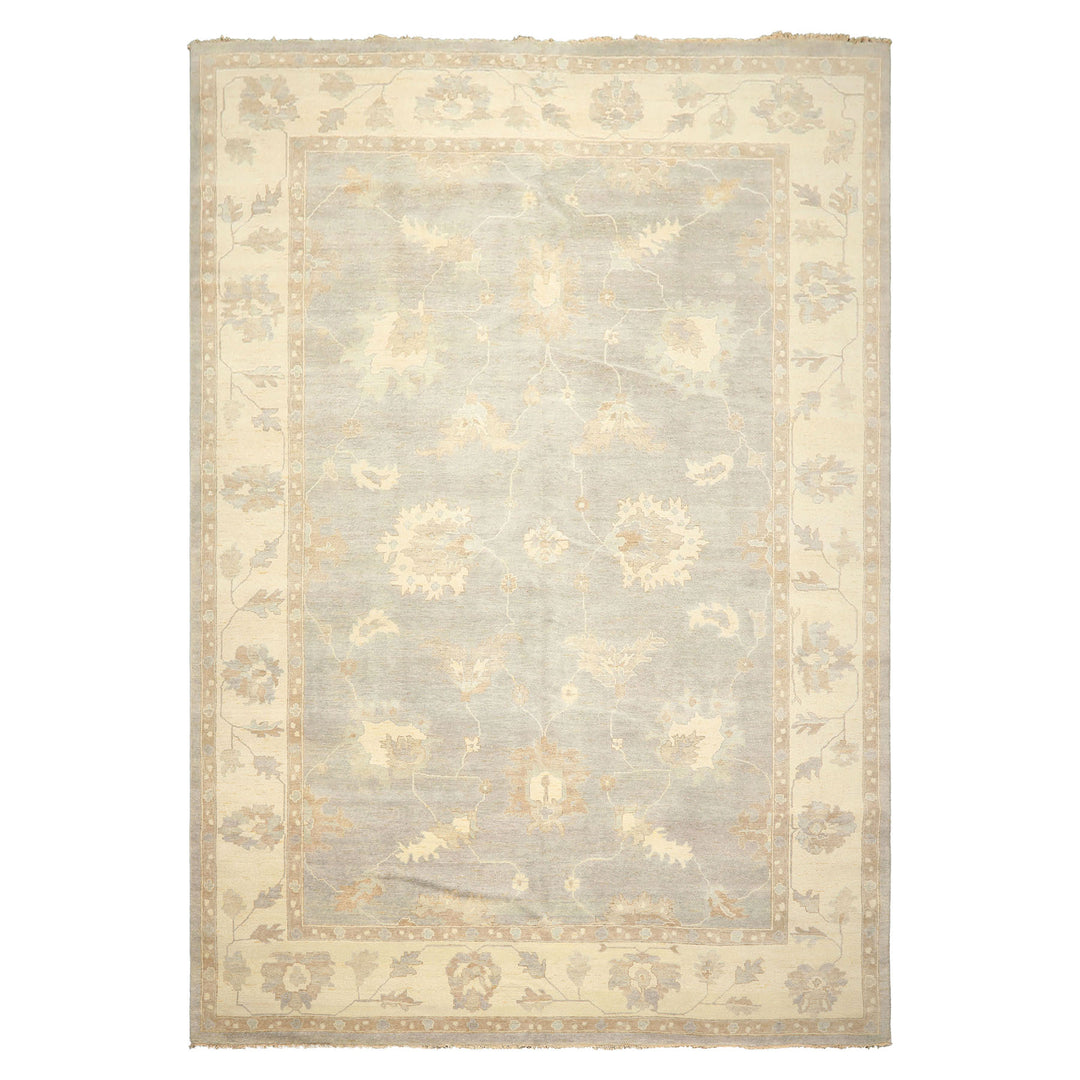 10x14 Gray, Ivory, Taupe Color Hand Knotted Oushak Wool Traditional Oriental Rug