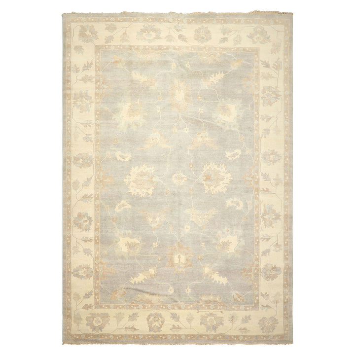 10x14 Gray, Ivory, Taupe Color Hand Knotted Oushak Wool Traditional Oriental Rug