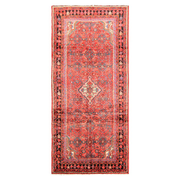 Runner Red, Rose, Charcoal Color Hand Knotted Heriz Wool Traditional Oriental Rug